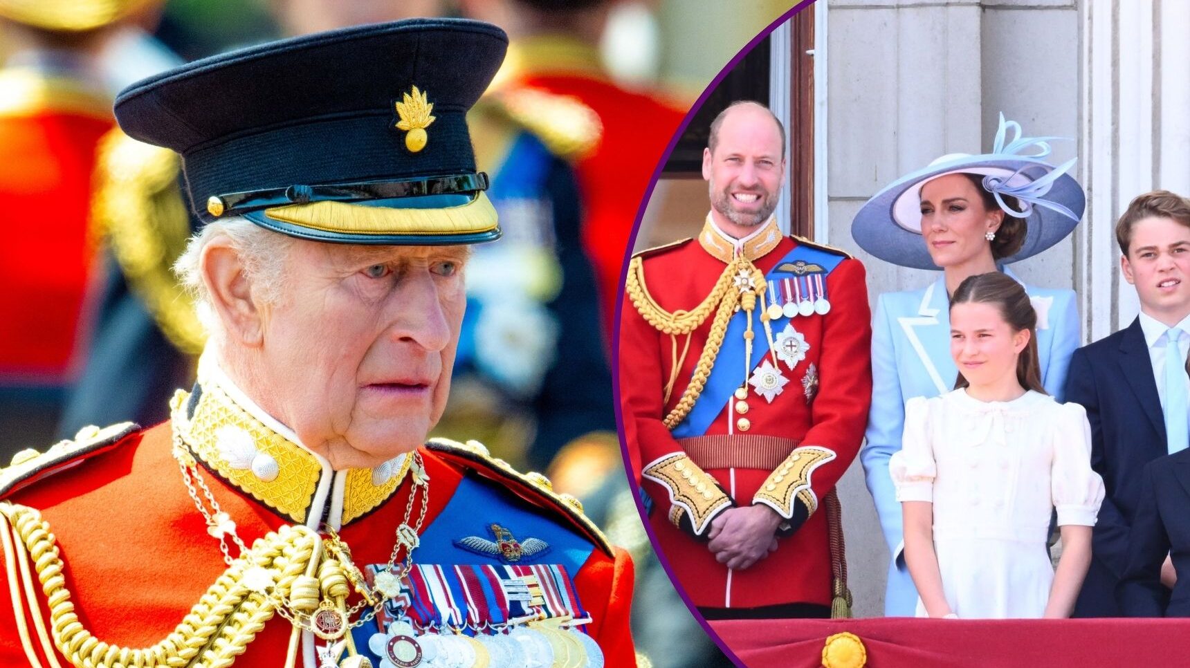 Composite of King Charles and royal family at Trooping the Colour