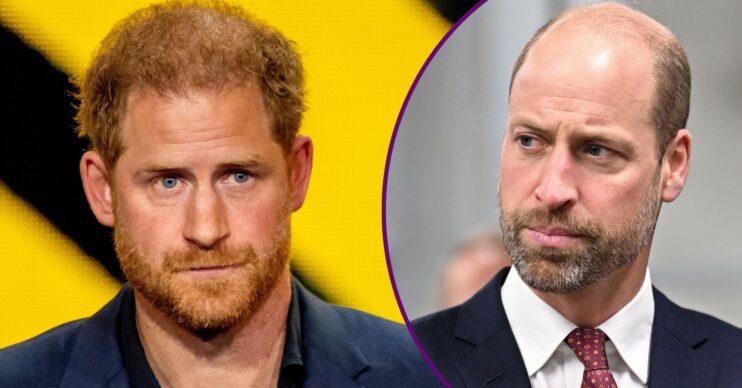RI composite of Prince Harry and William looking serious