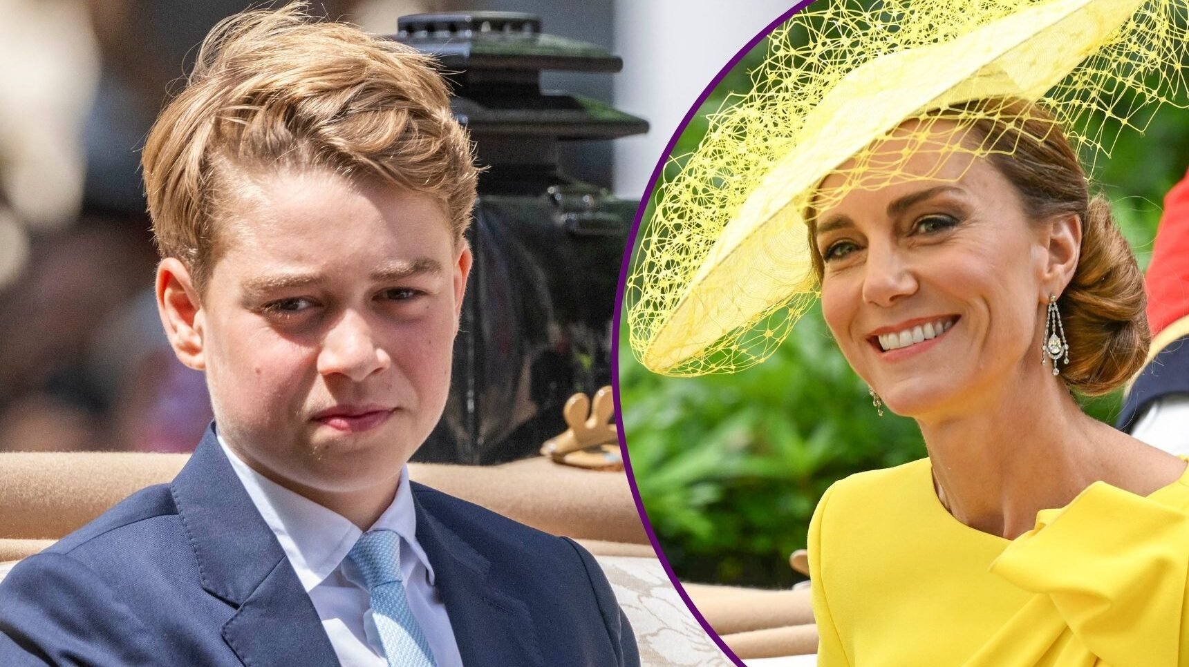 RI composite of Prince George at Trooping the Colour and Kate Middleton in yellow at Royal Ascot