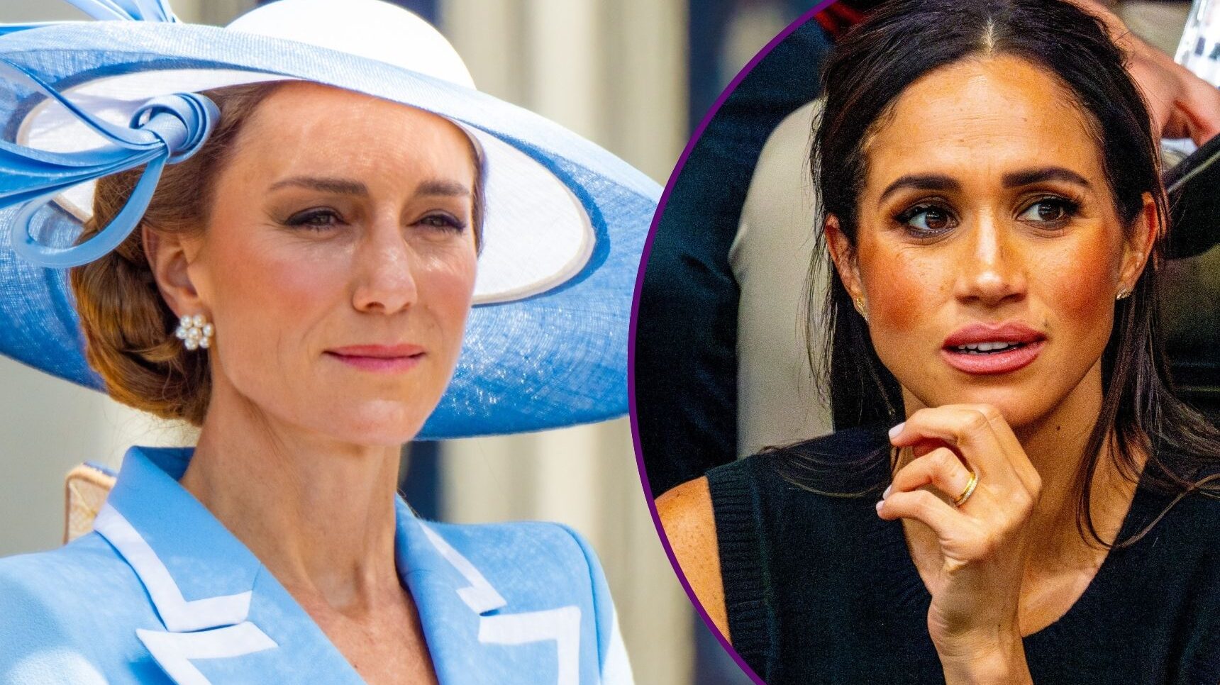 Princess Kate frowning beside Meghan Markle