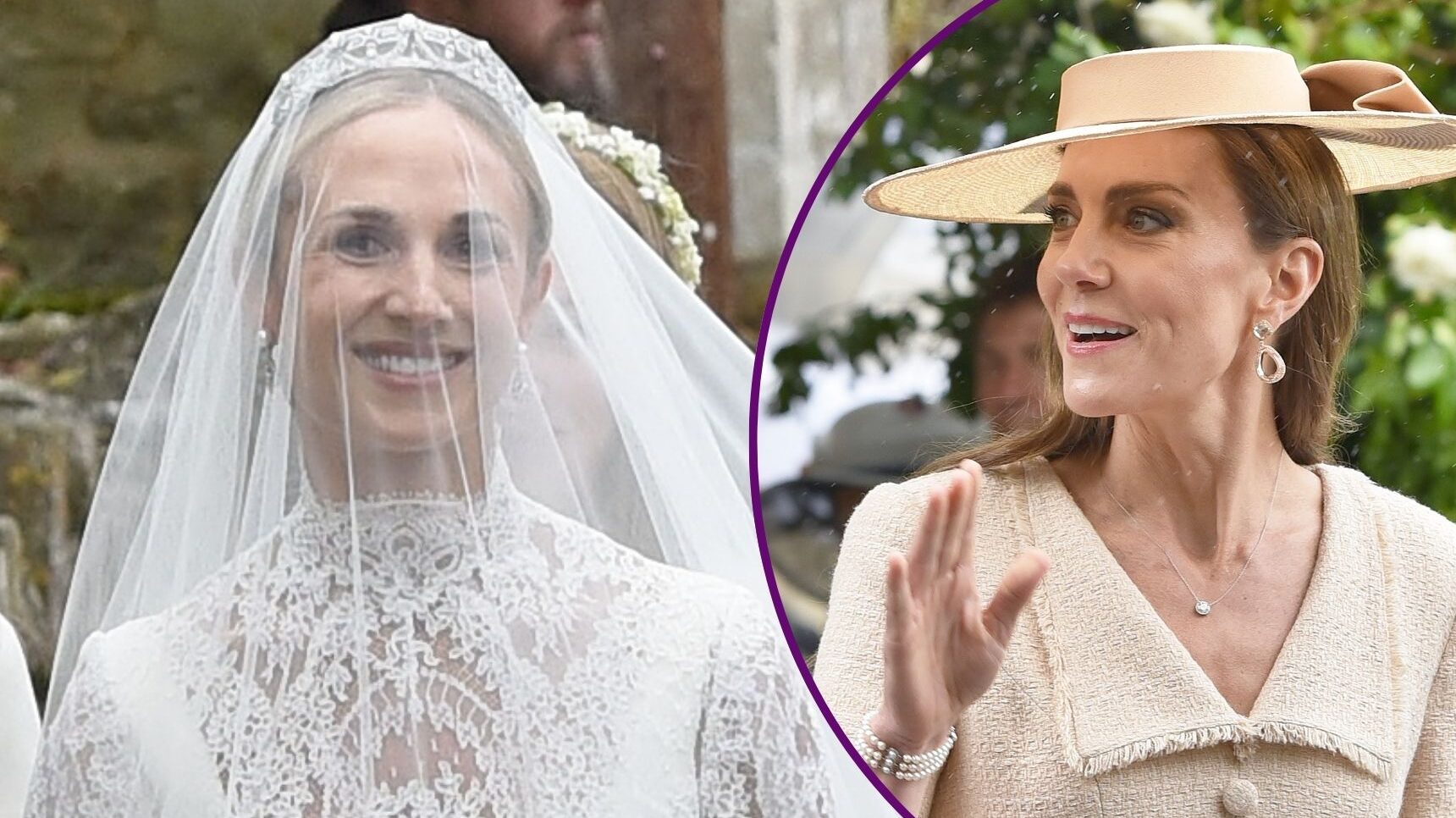 Harriet Sperling on her wedding day / Kate Middleton in a blush dress