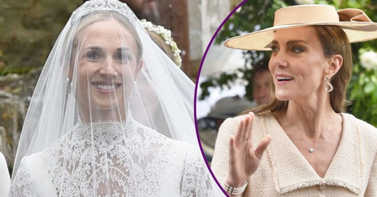 Harriet Sperling on her wedding day / Kate Middleton in a blush dress