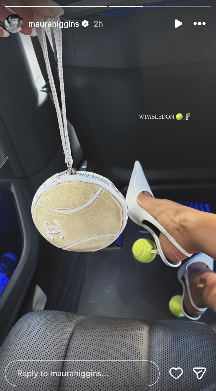 Maura Higgins' tennis racket bag and tennis ball shoes