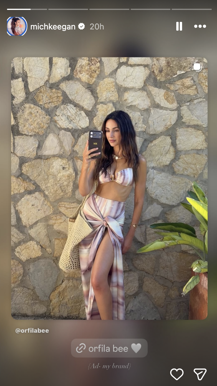 Michelle Keegan posing for a selfie in a bikini