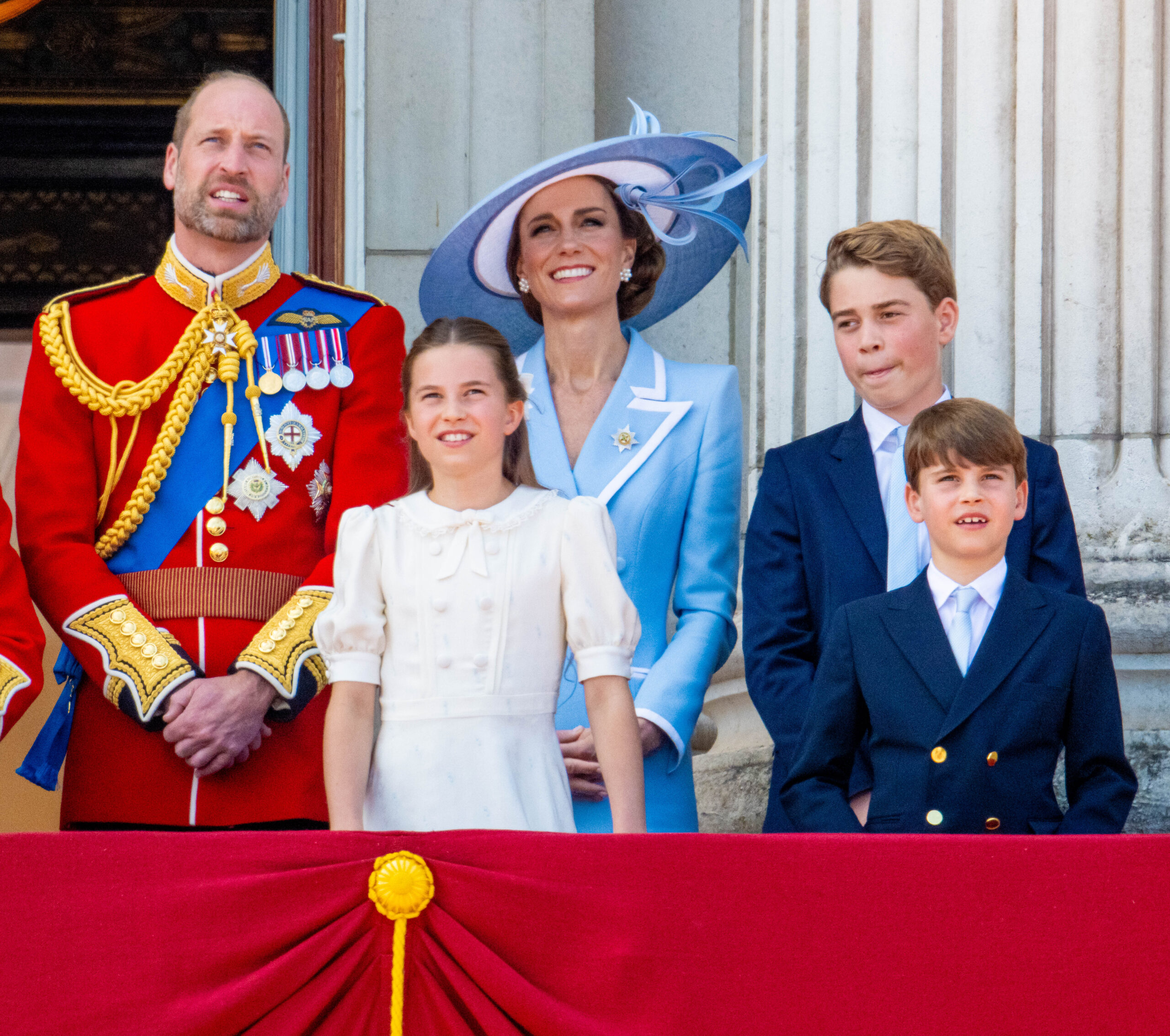 Prince William, Princess Kate, Prince George, Princess Charlotte and Louis on balcony at Trooping the Colour