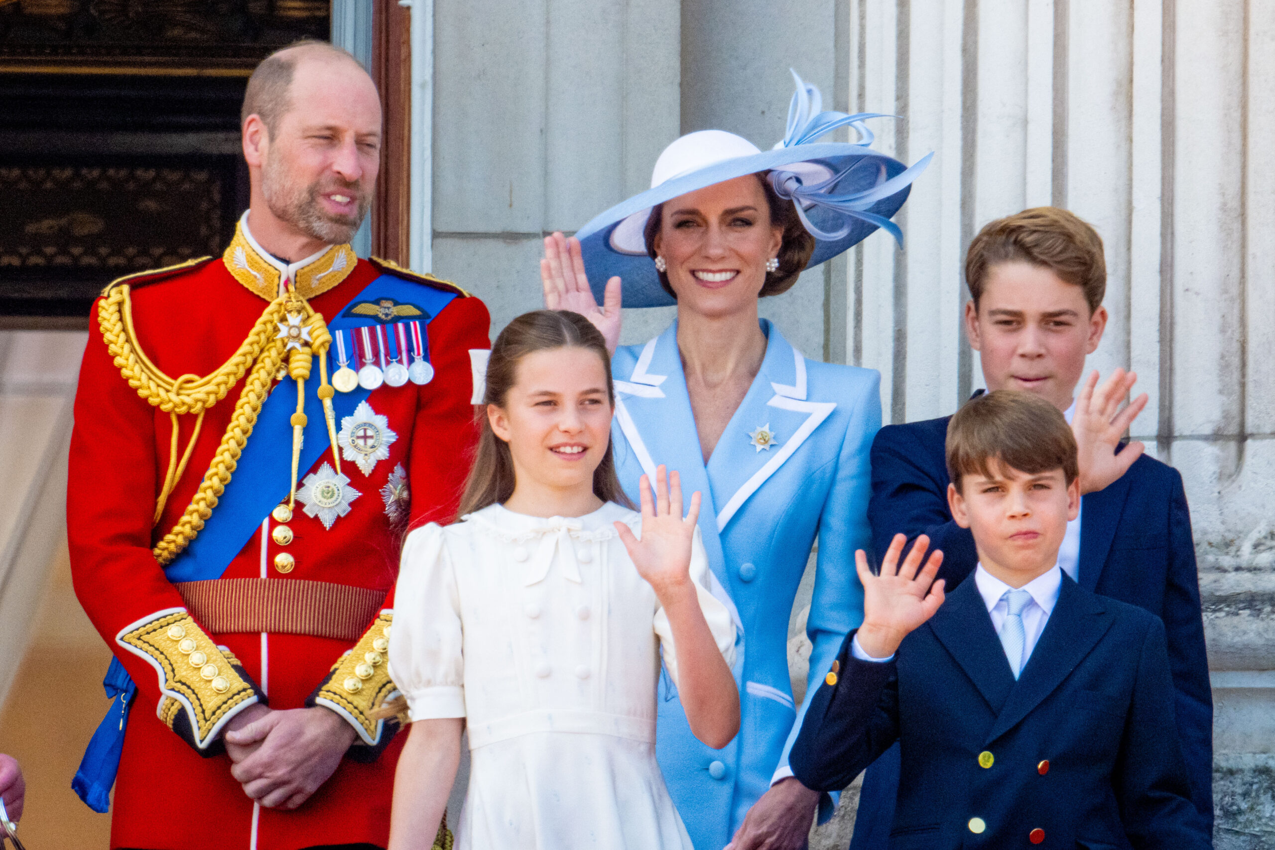 Prince William, Kate and their children on balcony at Trooping the Colour