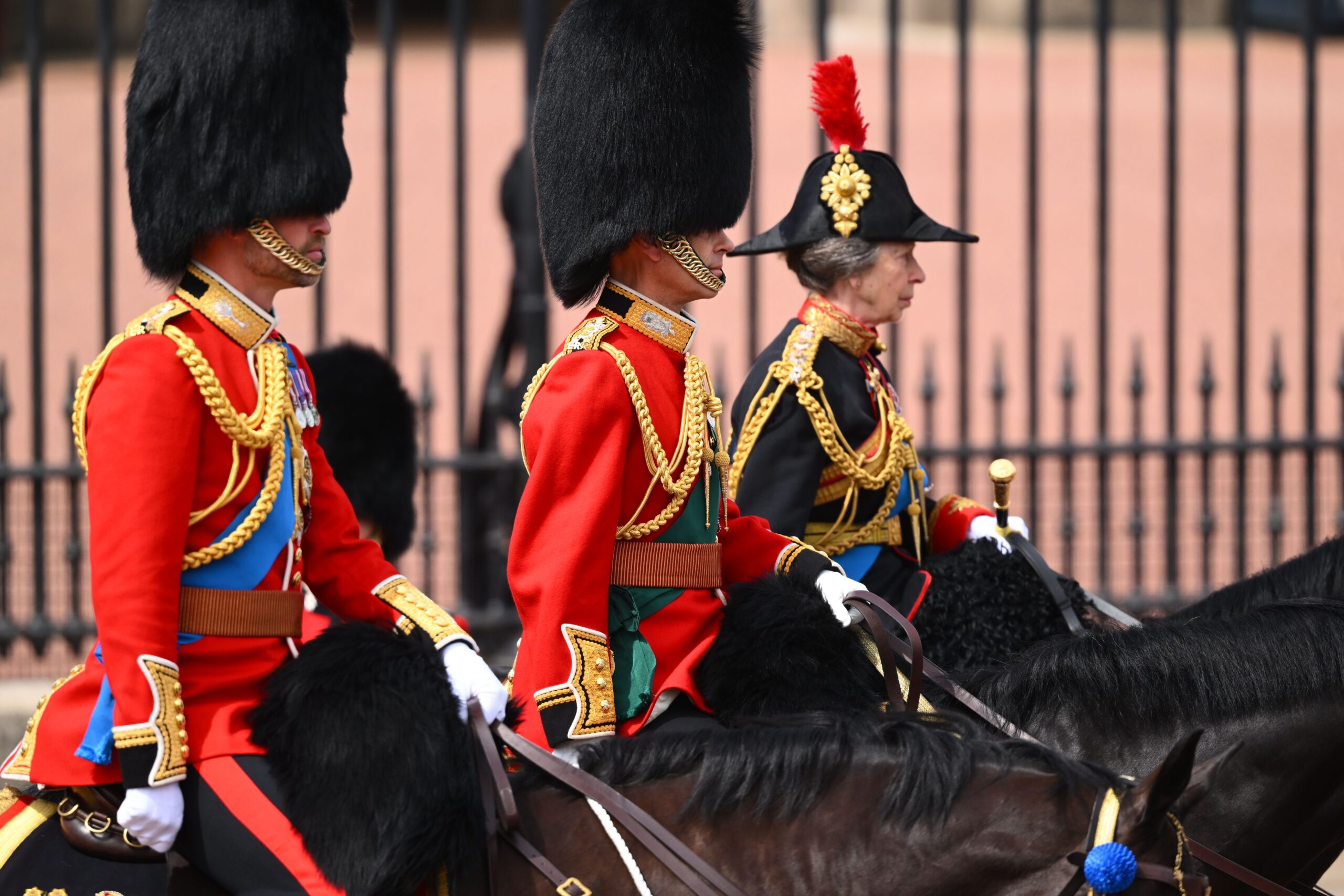 Prince William, Prince Edward and Princess Anne on horseback at Trooping the Colour