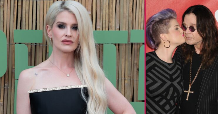 Kelly Osbourne beside a snap of her kissing her dad Ozzy Osbourne on the cheek