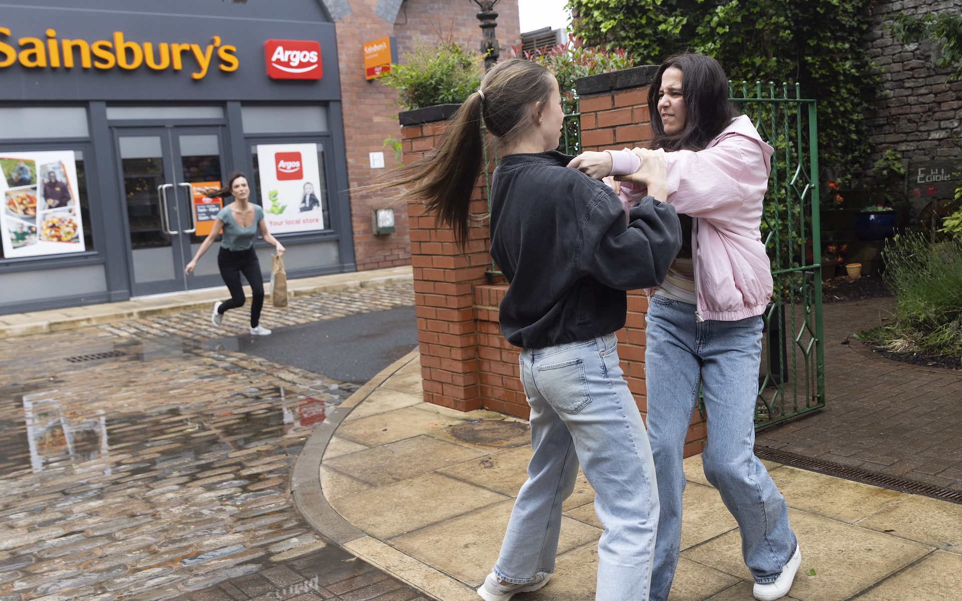 Lily and Lucy fighting outside