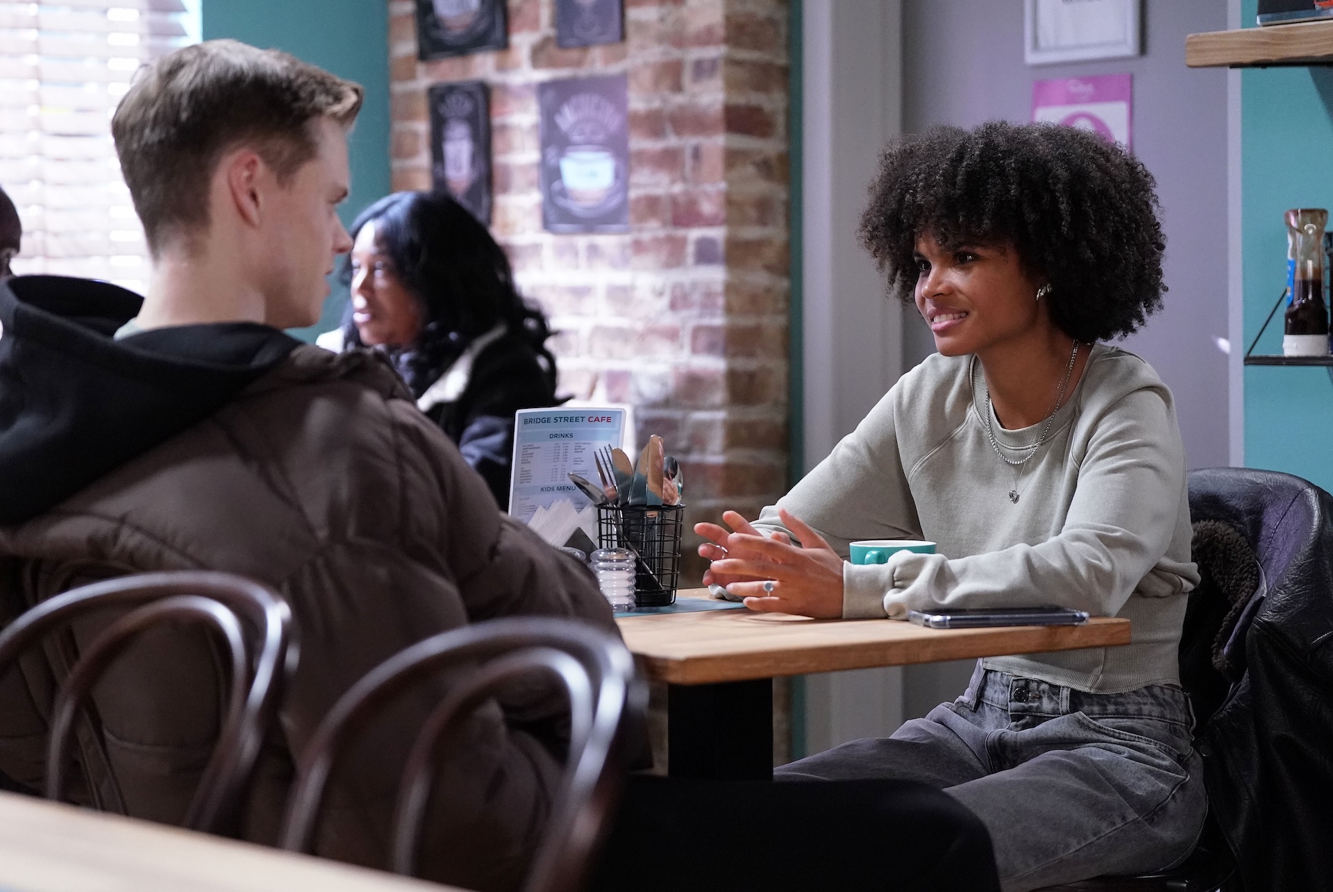 Jasmine and Oscar talking in EastEnders
