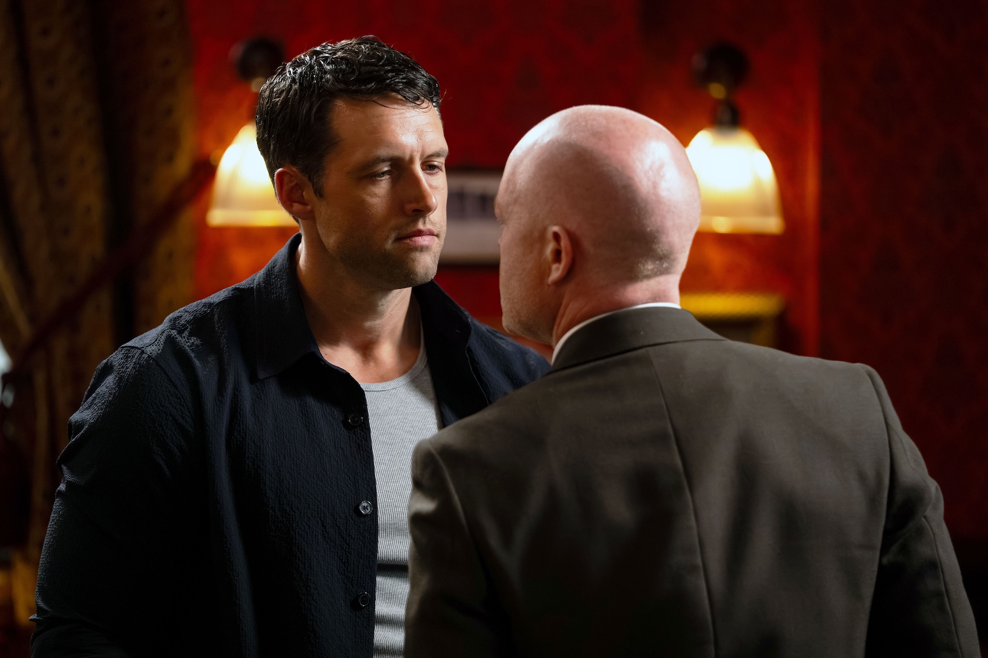 Mark and Max squaring up to each other in EastEnders