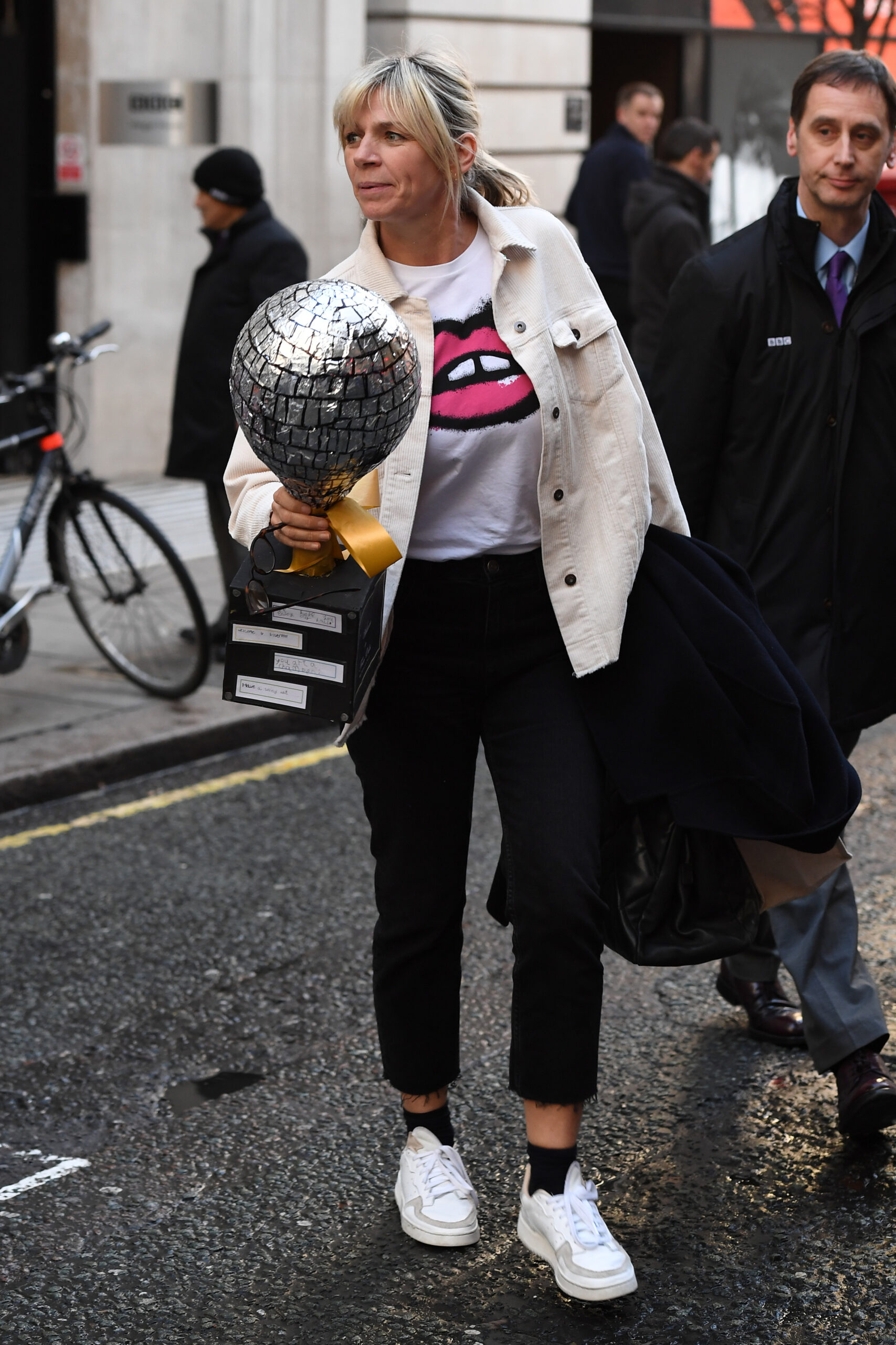 Zoe Ball holding a balloon
