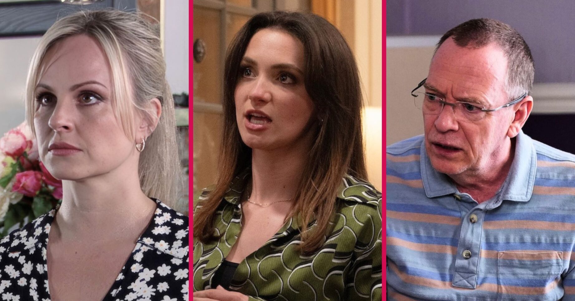 Sarah, Gabby and Ian in Corrie, Emmerdale and EastEnders (Credit: ITV)