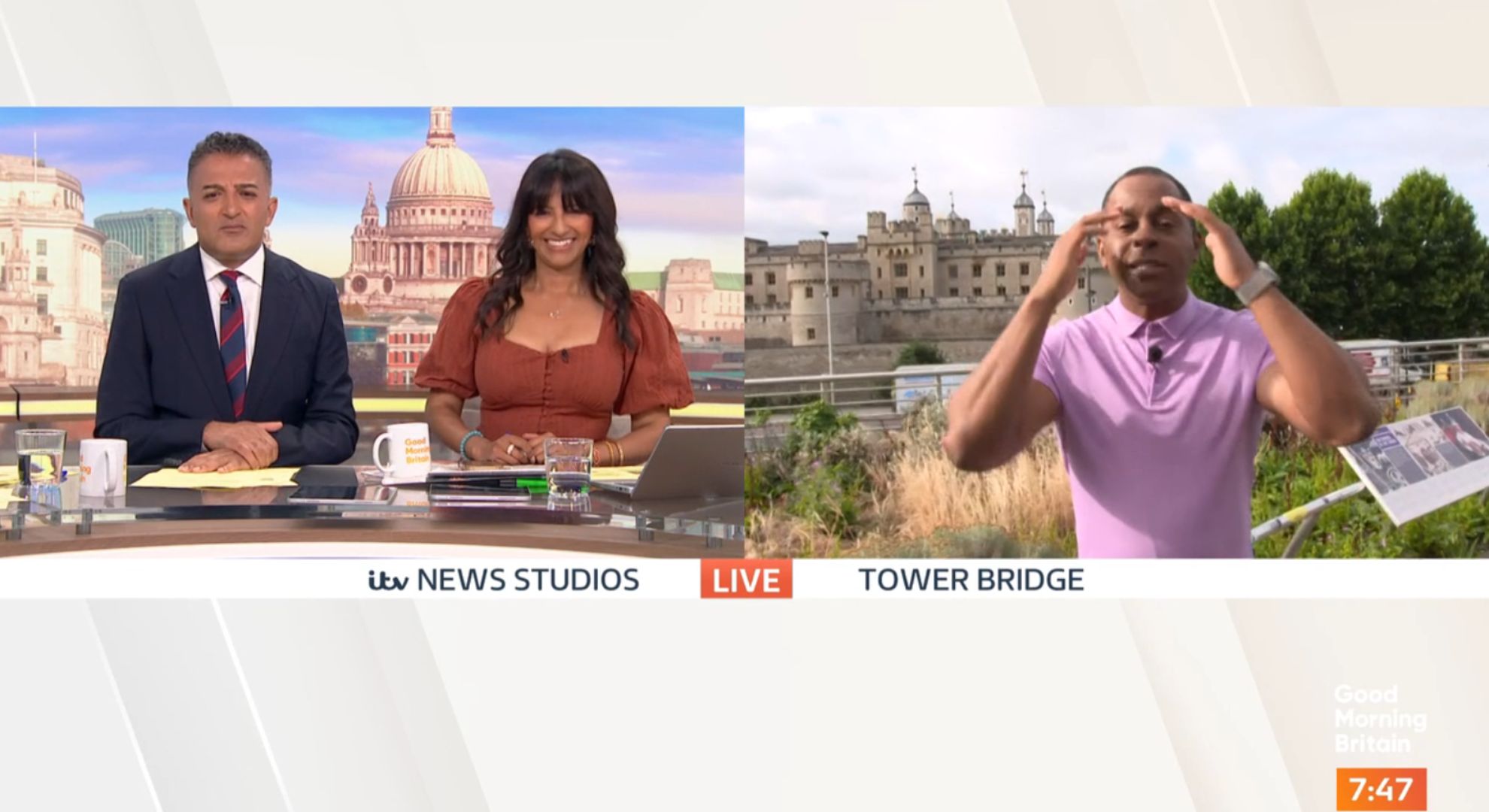 Adil Ray and Ranvir Singh on GMB with Andi Peters today