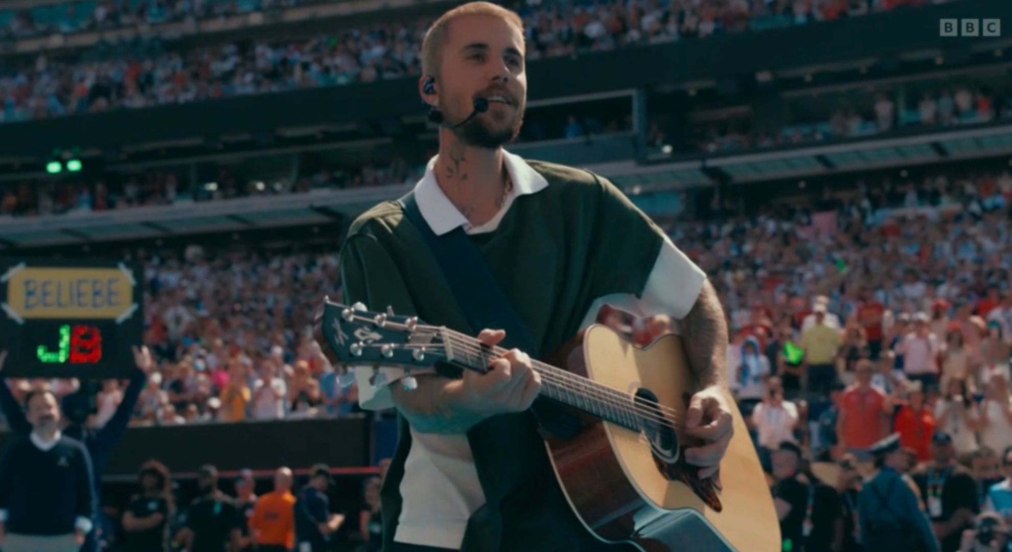 Justin Bieber during World Cup halftime show