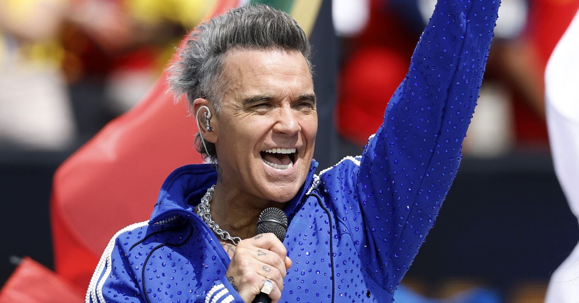 Robbie Williams performing during World Cup final halftime show