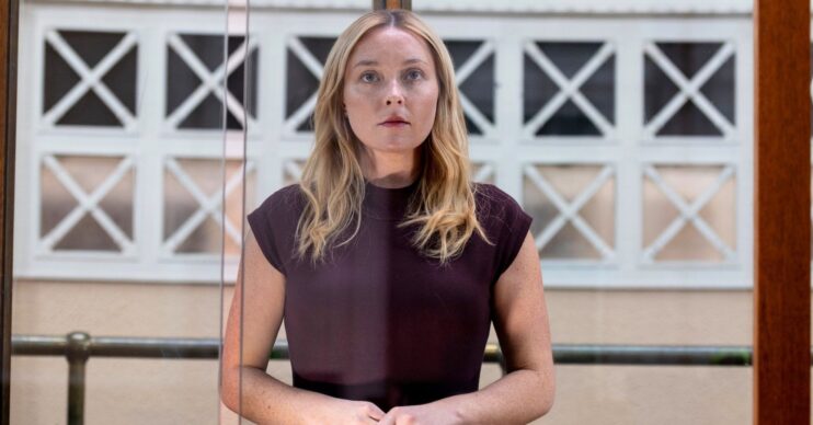 Megan looking guilty in court in Coronation Street