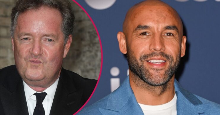 Piers Morgan frowning beside a smiling Alex Beresford