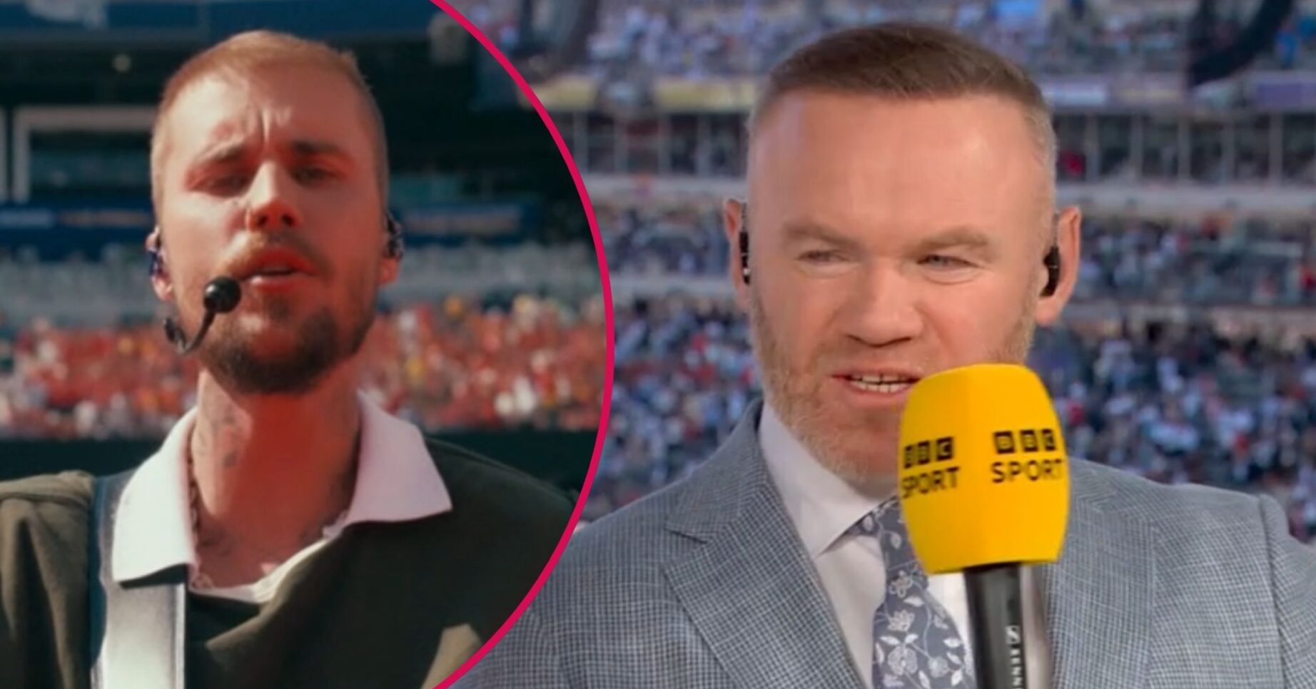 ED composite of Justin Bieber singing at World Cup halftime show and Wayne Rooney giving commentary