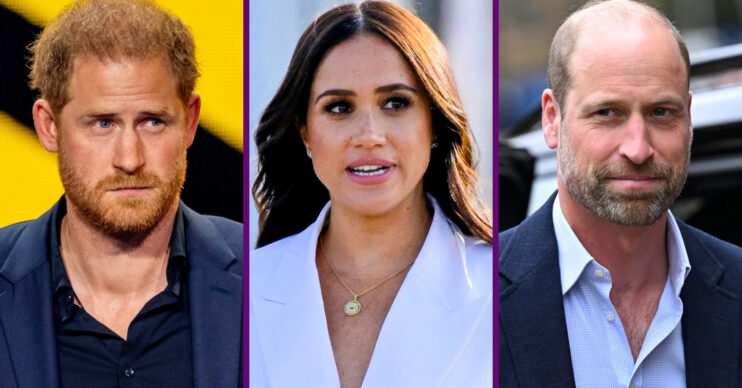 RI composite of Prince Harry, Meghan Markle and Prince William during public appearances