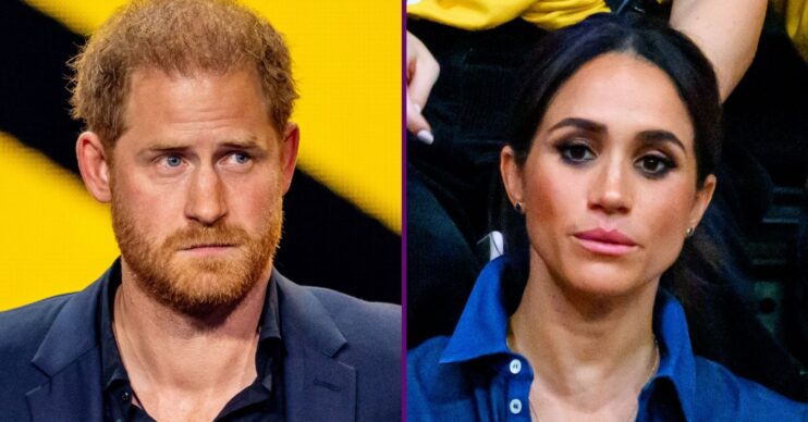 RI composite of Prince Harry and Meghan Markle looking serious at Invictus Games