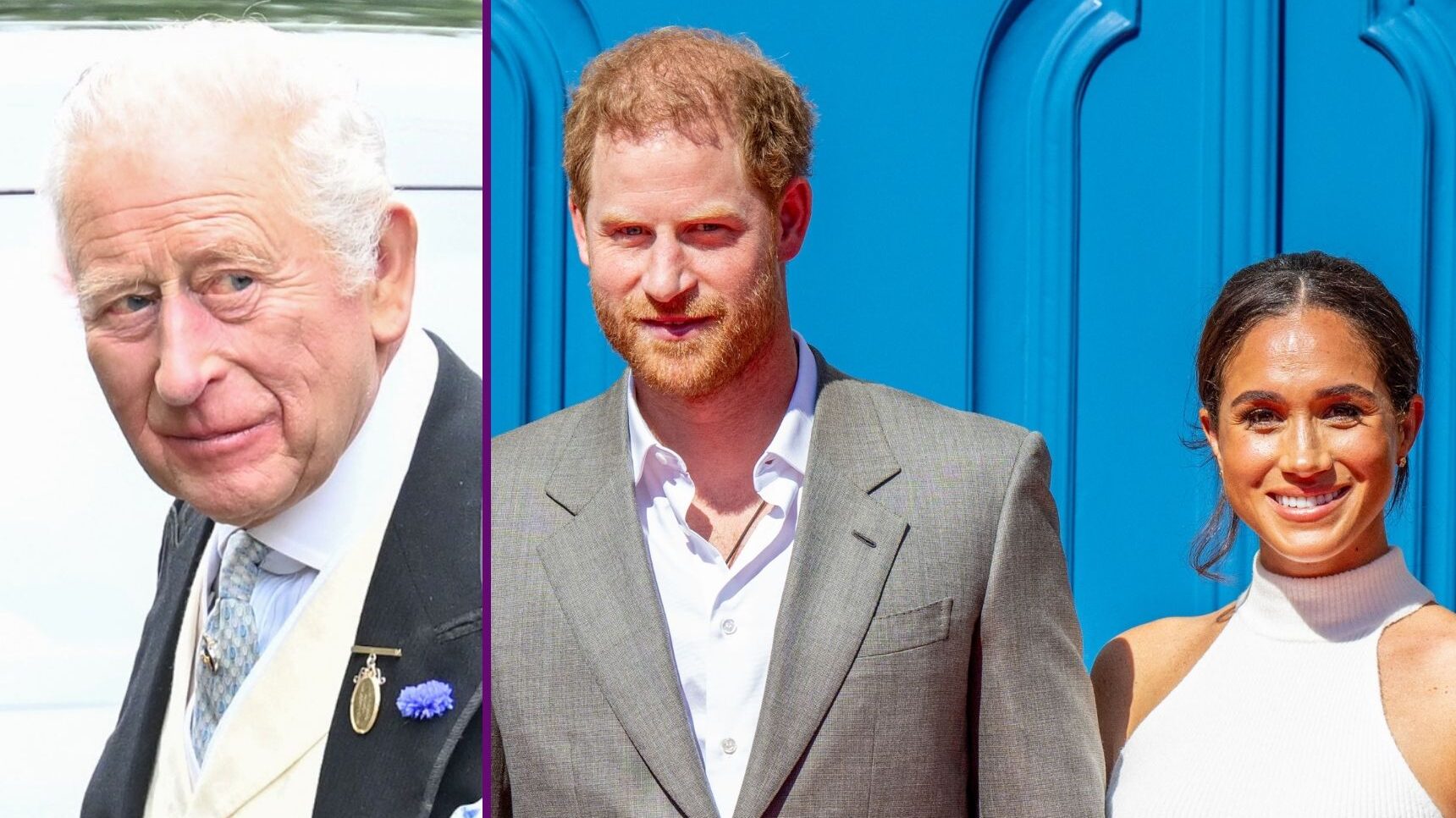 RI composite of King Charles, Prince Harry and Meghan Markle