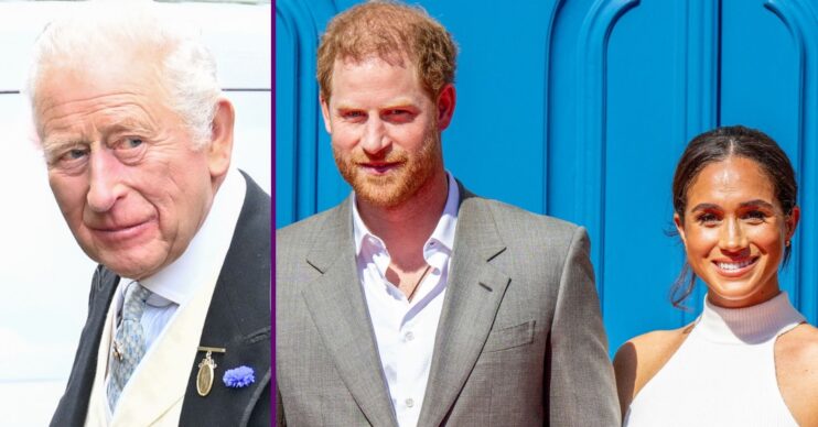 RI composite of King Charles, Prince Harry and Meghan Markle