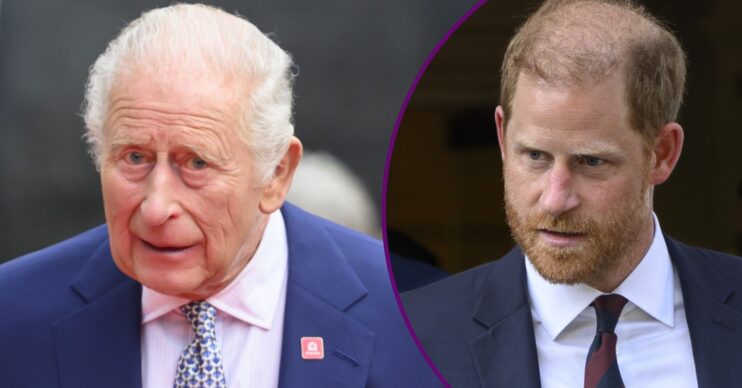 RI composite of King Charles and Prince Harry in suits
