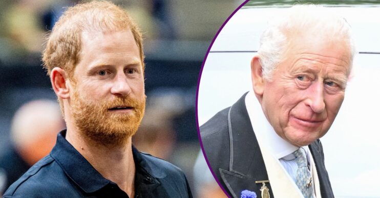 RI composite of Prince Harry at Invictus Games event and King Charles at wedding
