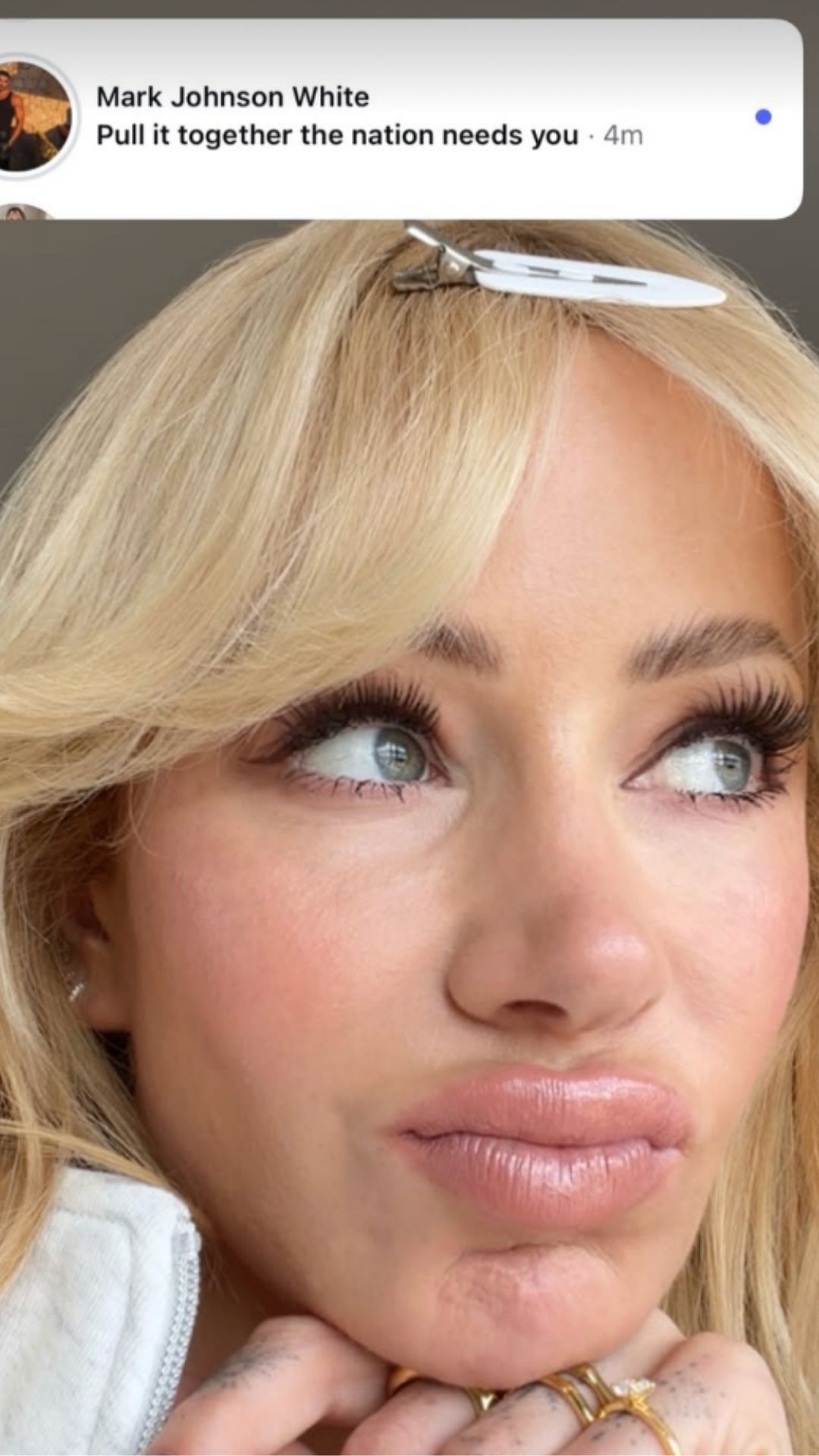 Olivia Attwood pouting on Instagram stories