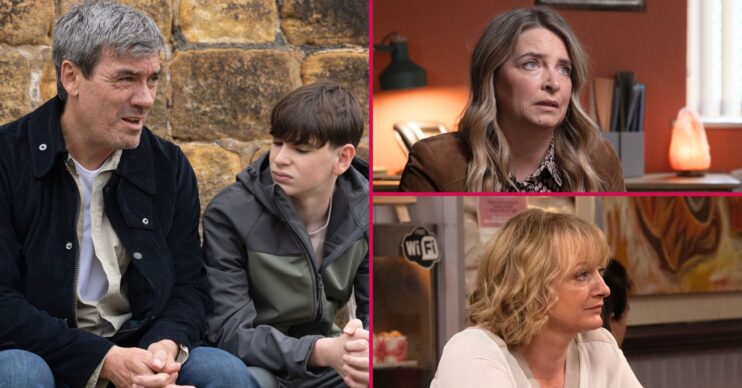 Cain and Kyle, Charity and Nicola in Emmerdale (Credit: ITV)