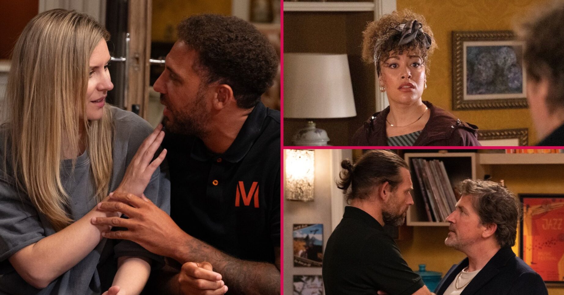 Dawn and Billy nearly kiss, Serena looks surprised and Kev and Steve square up in Emmerdale spoilers (Credit: ITV)
