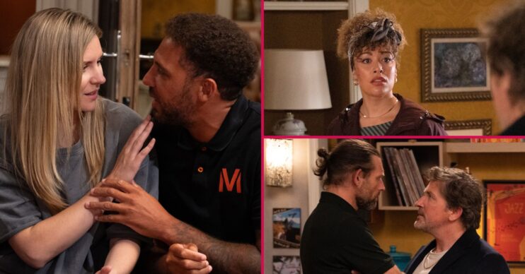Dawn and Billy nearly kiss, Serena looks surprised and Kev and Steve square up in Emmerdale spoilers (Credit: ITV)