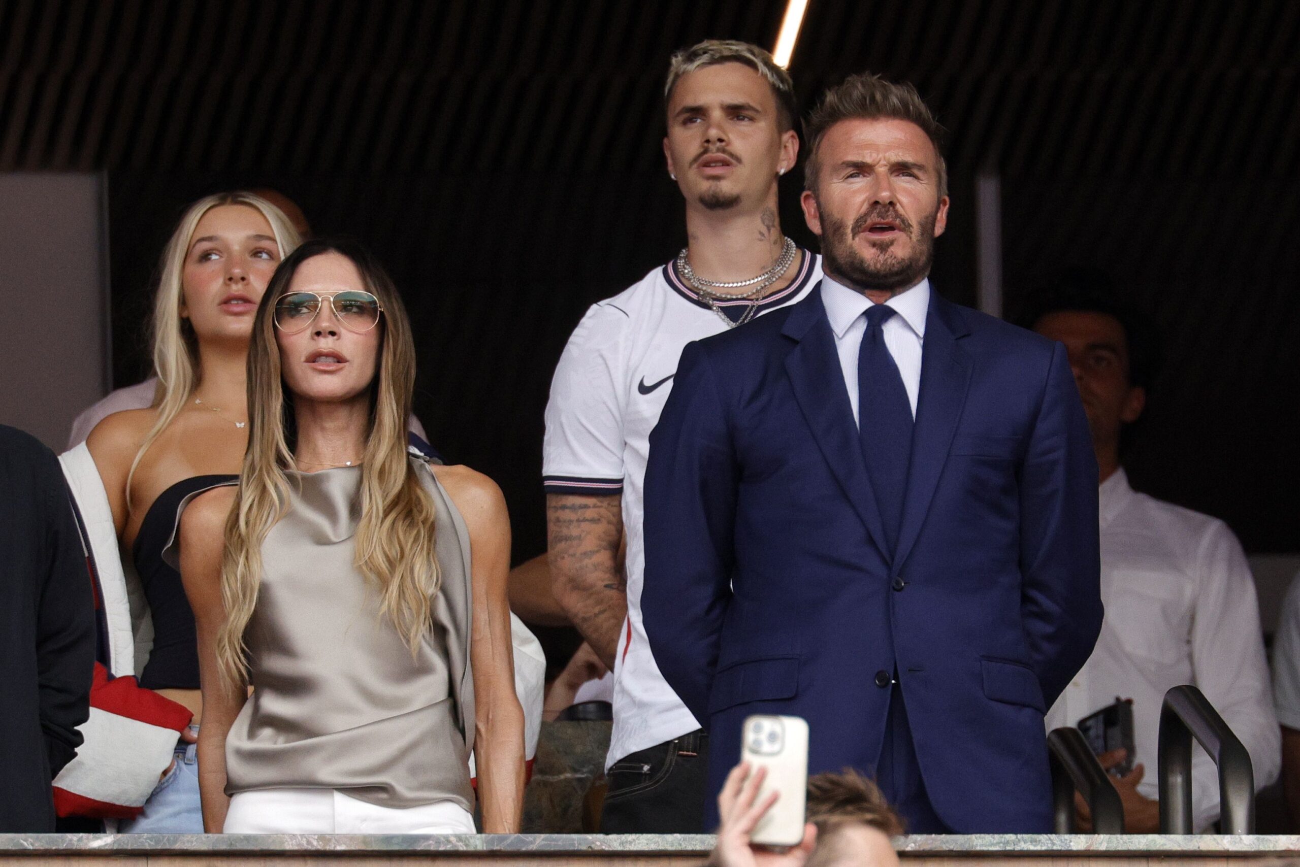 FIFA World Cup 2026 quarterfinals - Norway vs England, Miami, USA - 11 Jul 2026, Victoria and David Beckham watching the match