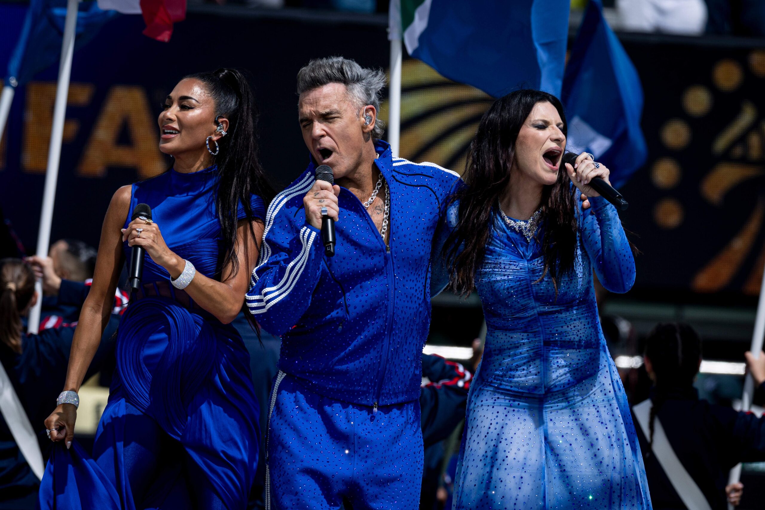 Robbie Williams performing during World Cup final halftime show