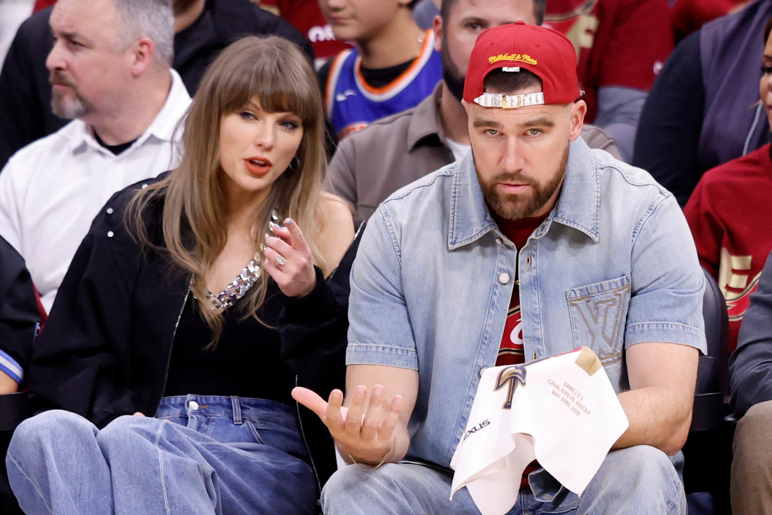 Taylor Swift and Travis Kelce at the Cleveland Cavaliers v New York Knicks