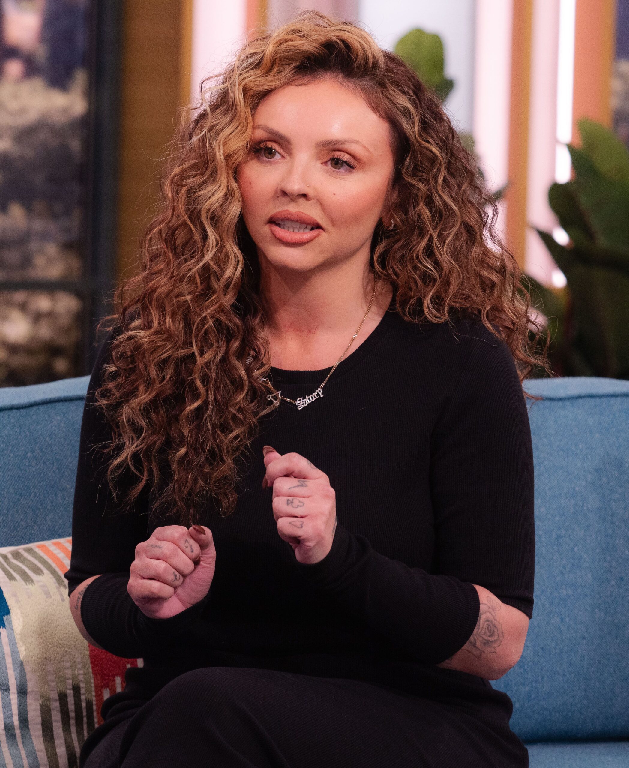 Jesy Nelson wearing black on This Morning