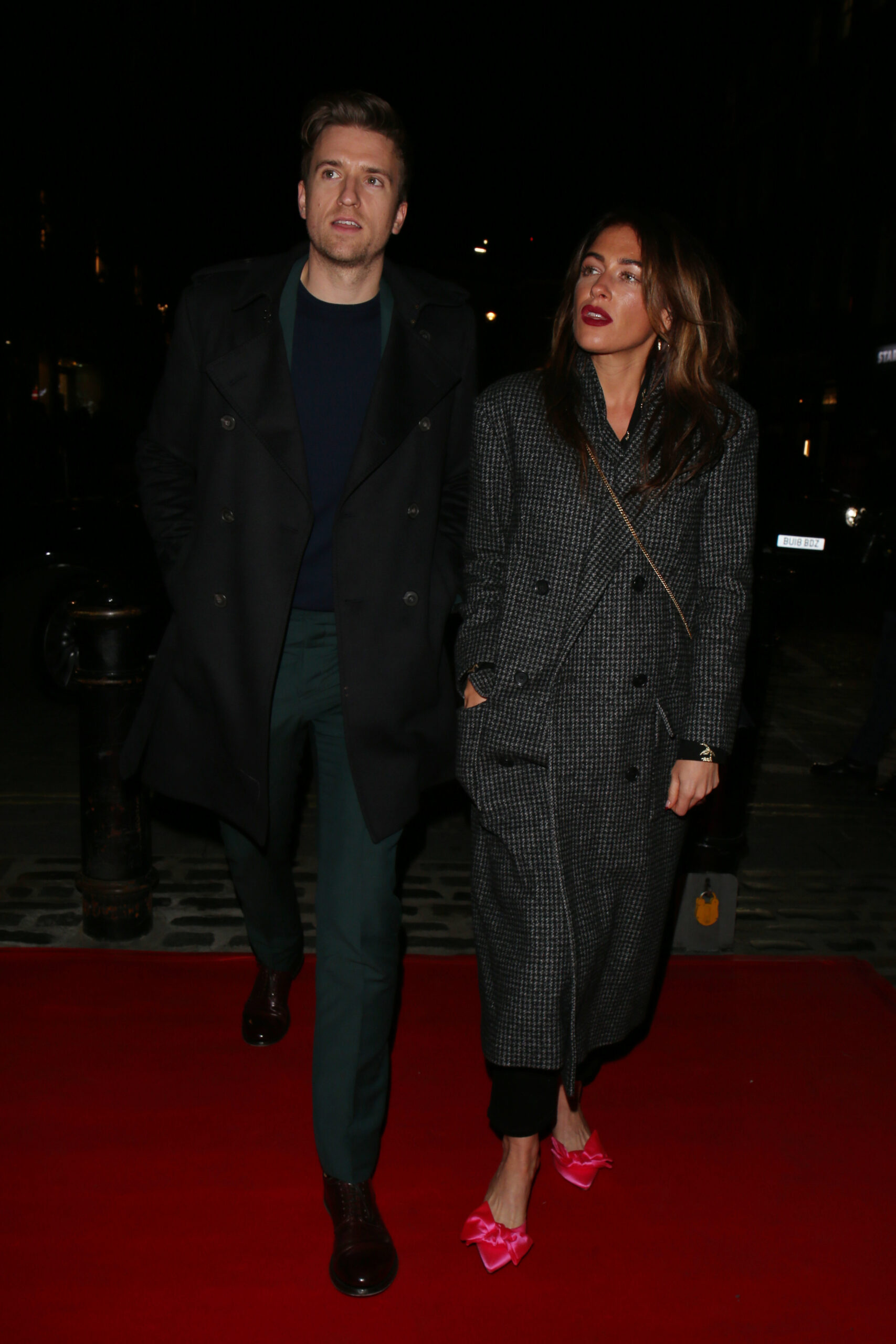 Greg James and Bella Mackie walking