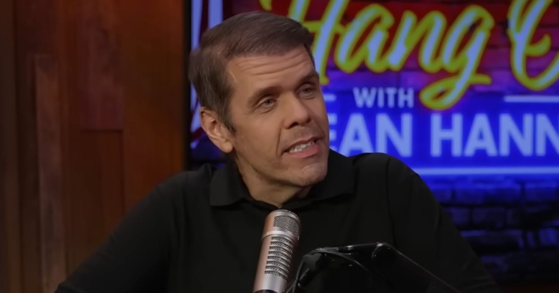 Perez Hilton on a podcast
