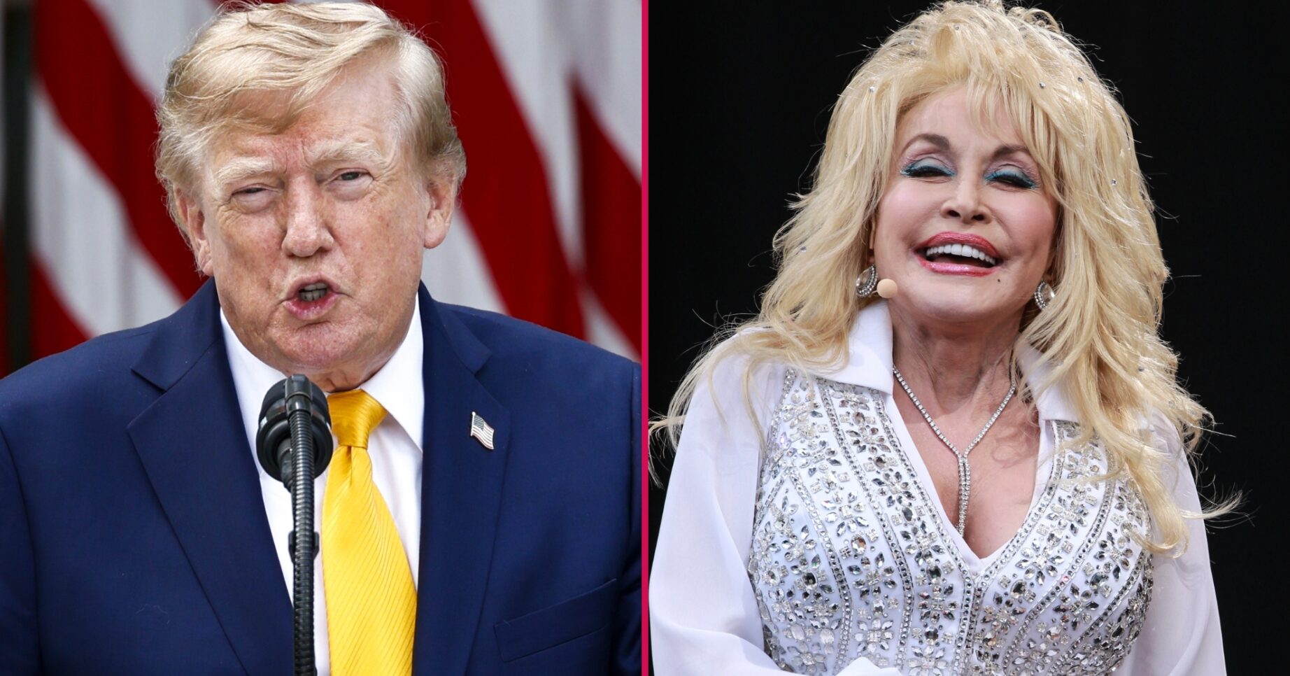 Donald Trump does a speech and Dolly Parton looks happy