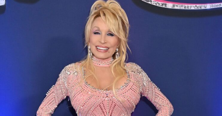 Dolly Parton in a pink dress