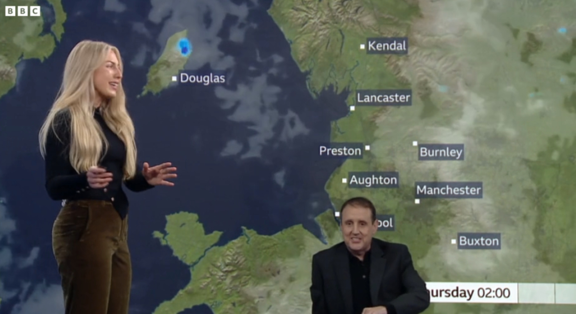 Peter Kay gatecrashes BBC weather report