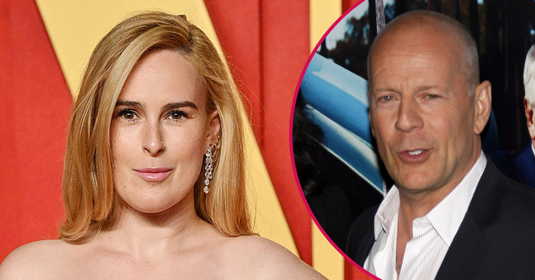 ED composite of Bruce Willis in suit and his daughter Rumer at event