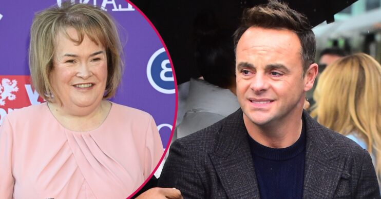 Susan Boyle on the red carpet / Ant McPartlin looking in front