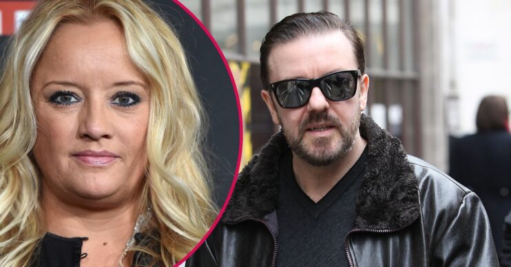 Lucy Fallon on the red carpet / Ricky Gervais walking