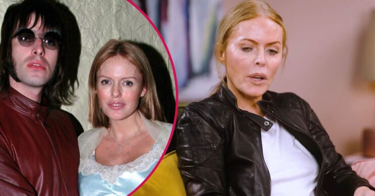 Liam Gallagher and Patsy Kensit together/Patsy Kensit looking down