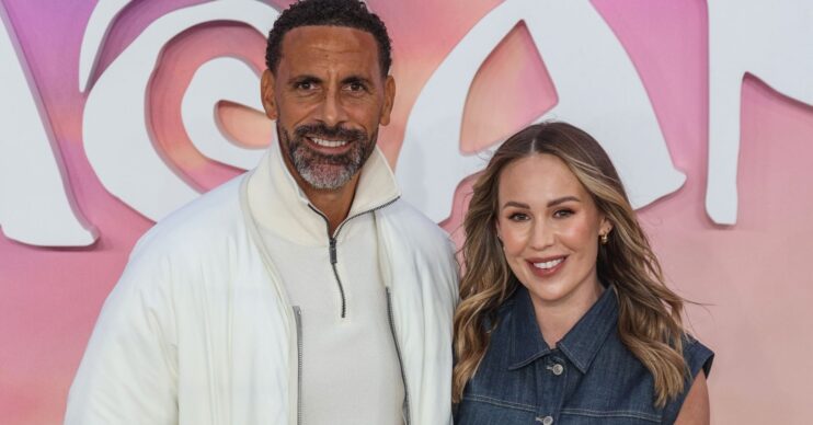 Rio Ferdinand In white suit with wife Kate at Moana premiere