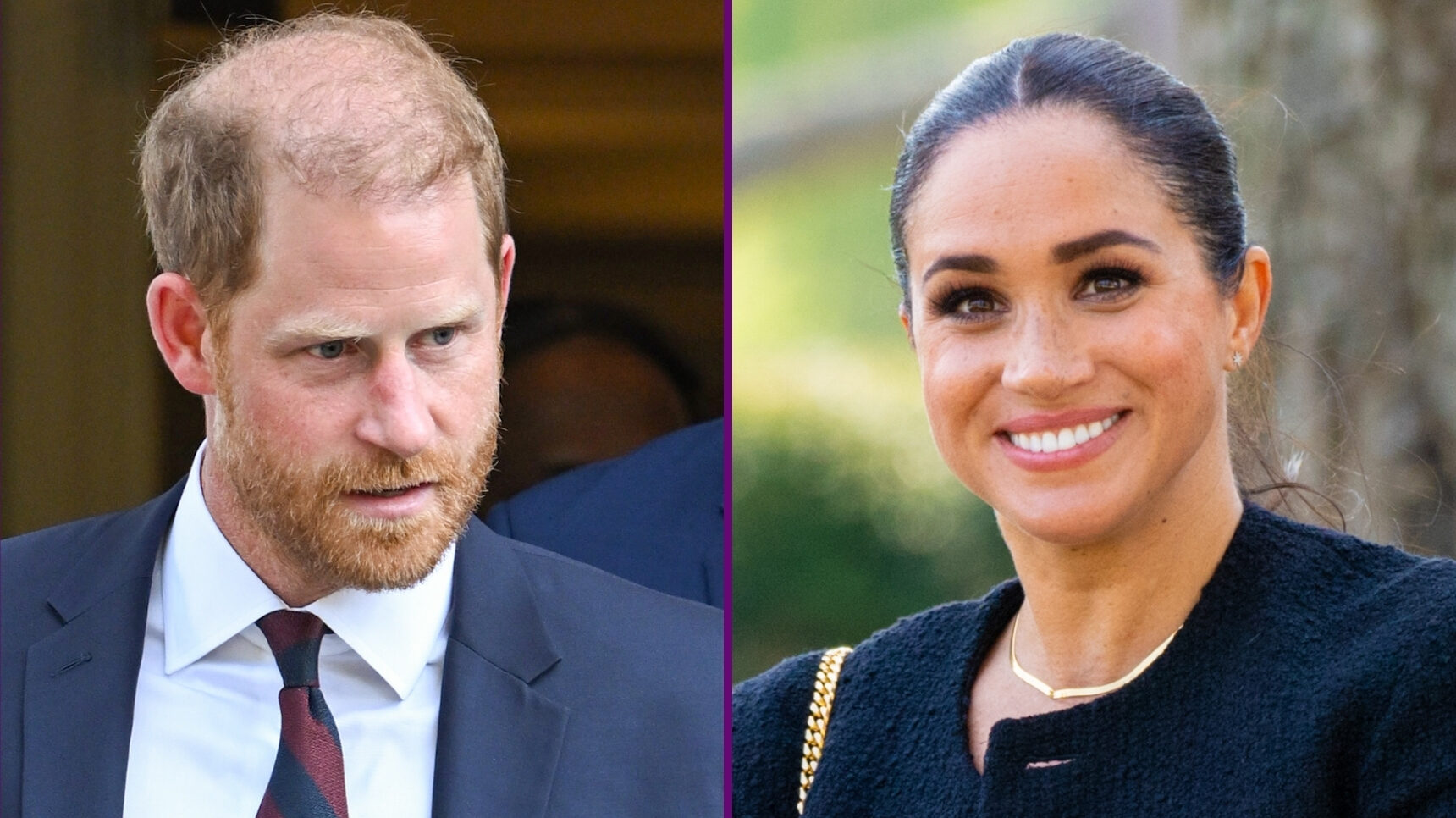 RI composite of Prince Harry in suit and Meghan Markle smiling