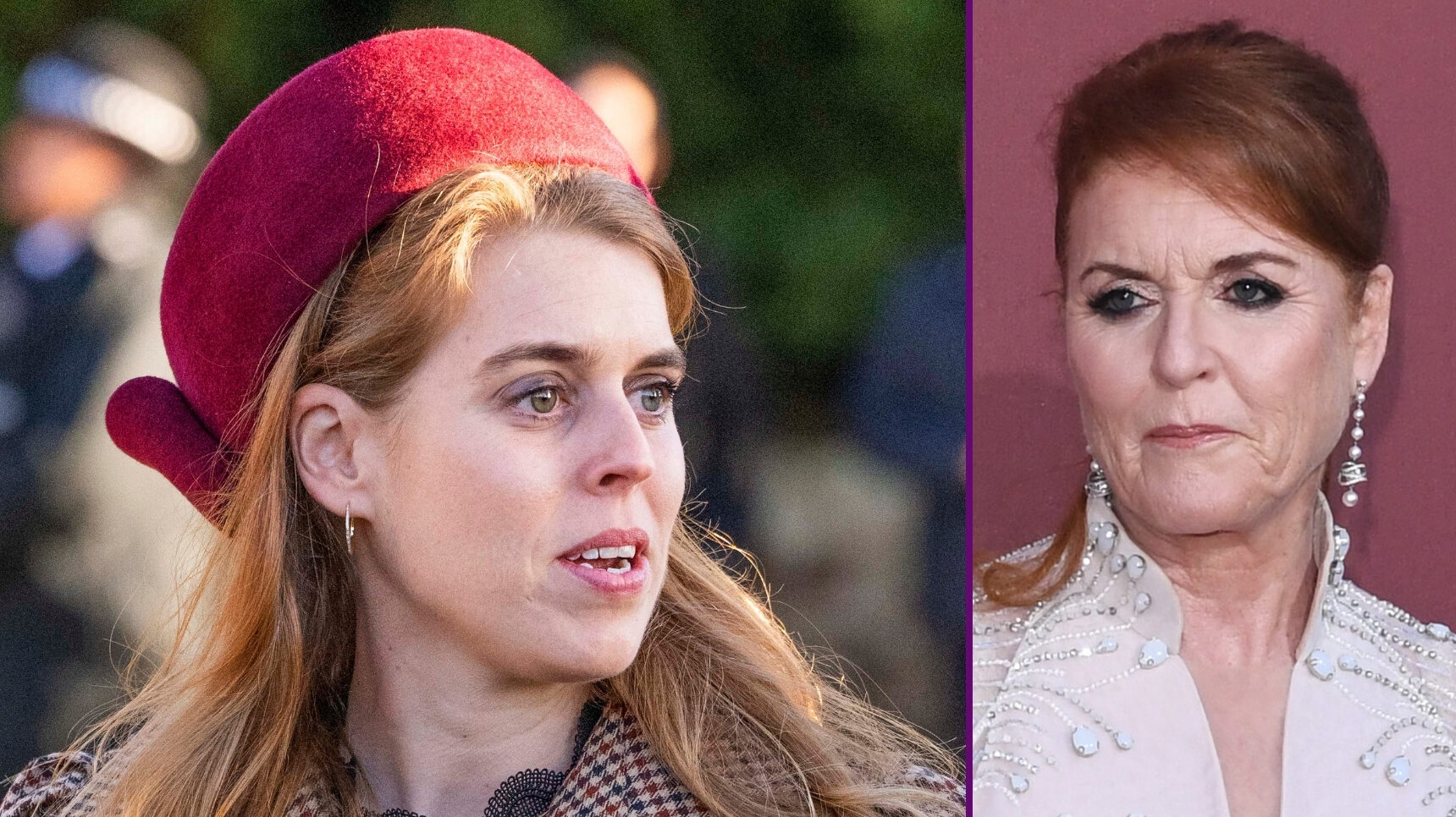 RI composite of Princess Beatrice at royal event and Sarah Ferguson on red carpet