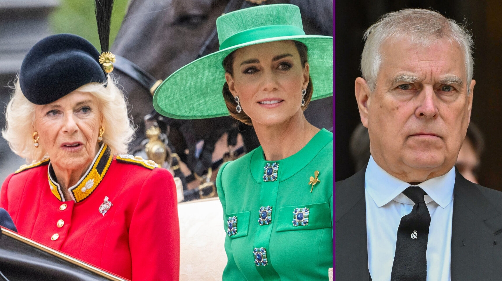 RI composite of Queen Camilla, Princess Kate and Andrew Mountbatten-Windsor at different events